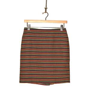 TALBOTS $70 Multi-Color Stripe‎ Textured Cotton Blend Pencil Skirt 2P